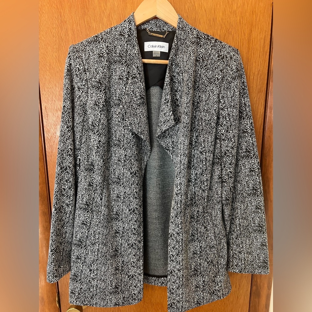 Calvin Klein Black and White Herringbone Blazer Jacket